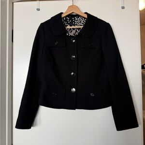 TULEH Wool and Silk Cropped Button Down Black Coat